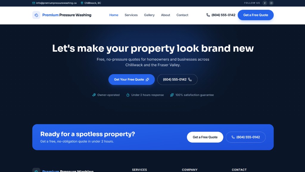 Premium Pressure Washing quote-focused landing page
